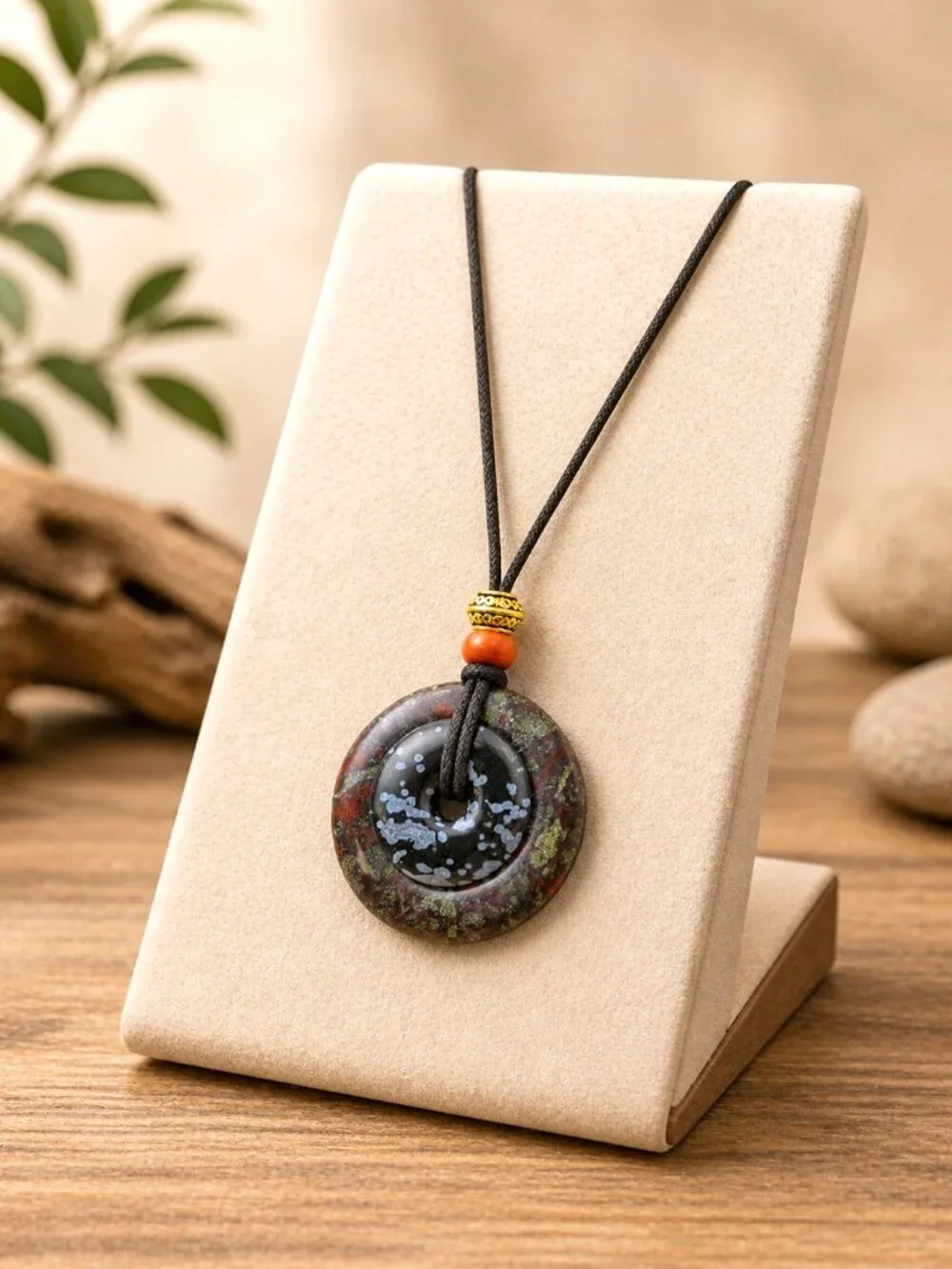 Dragon’s Blood Jasper & Snowflake Obsidian Necklace | Handmade - Picture 3 of 6
